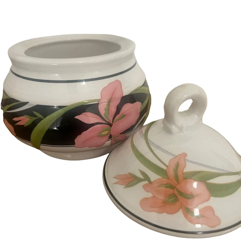 Sango Allure Sugar Bowl W/Lid Pink Flowers Vintage - Picture 8 of 12